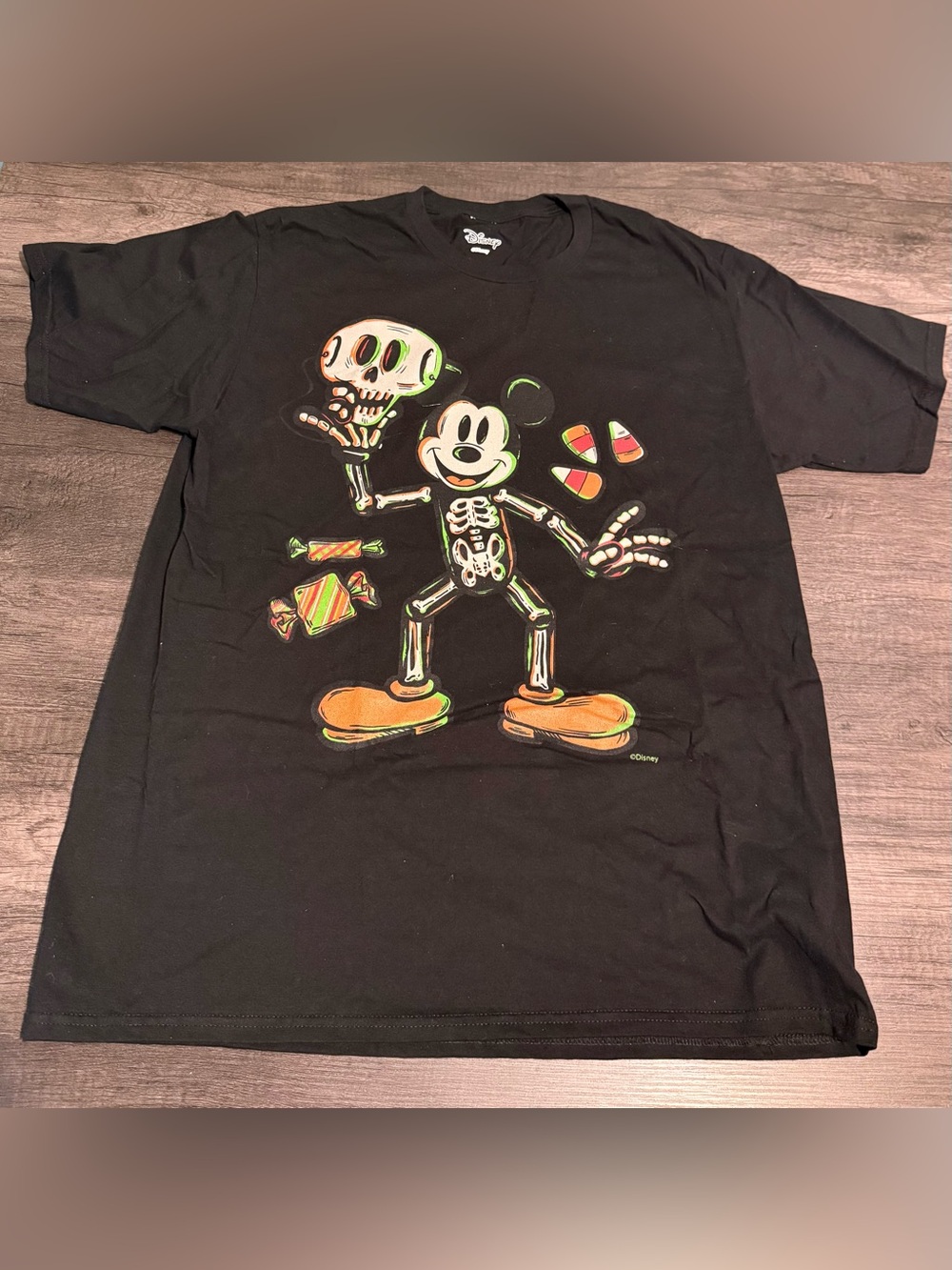 Disney Mens Mickey Skeleton Candy Graphic Tee